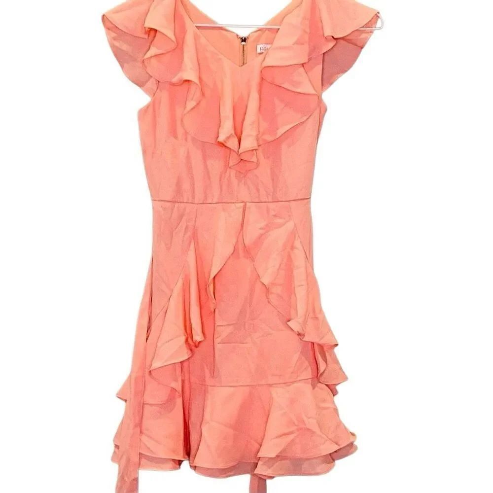 Gianni Bini GB Girls Back Zip V-neck Layered Ruffle Dress Pink Size 10